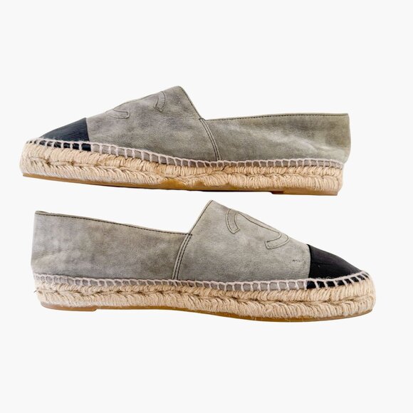 Chanel CC Cap Toe Espadrille Flat EU 40 US 9-9.5 Gray Suede Slip On Shoe - Picture 9 of 12